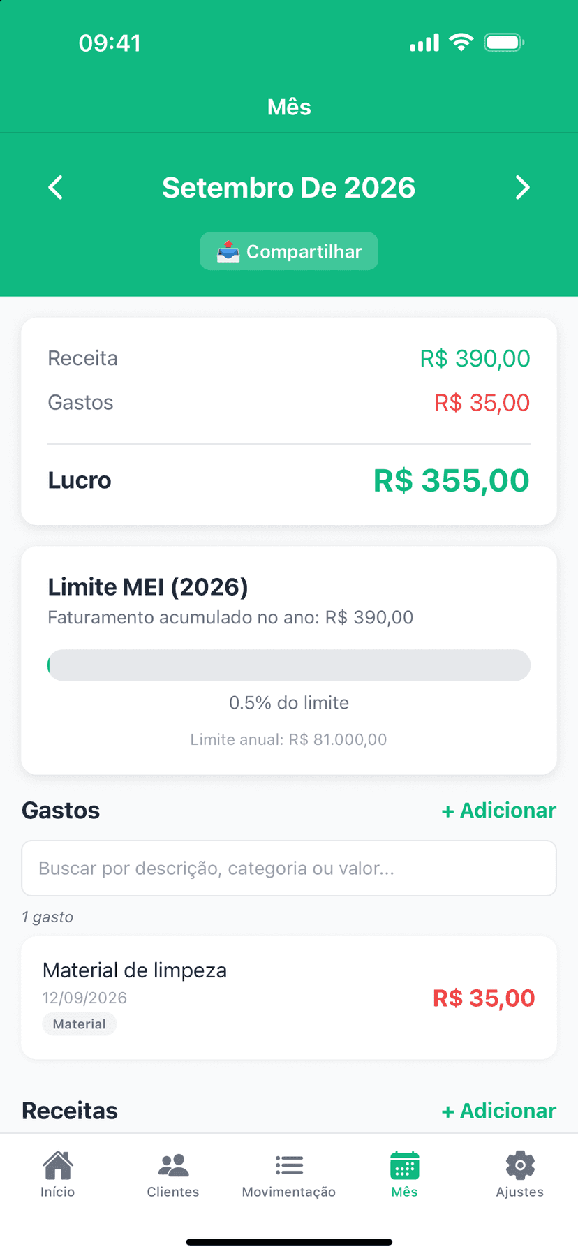 Resumo do mês no ReciboJá.
